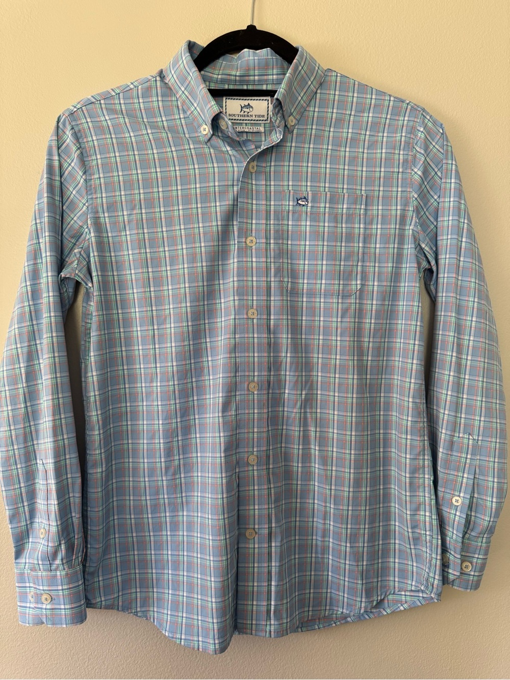 Southern Tide Boys L Blue Plaid Button-Down Shirt